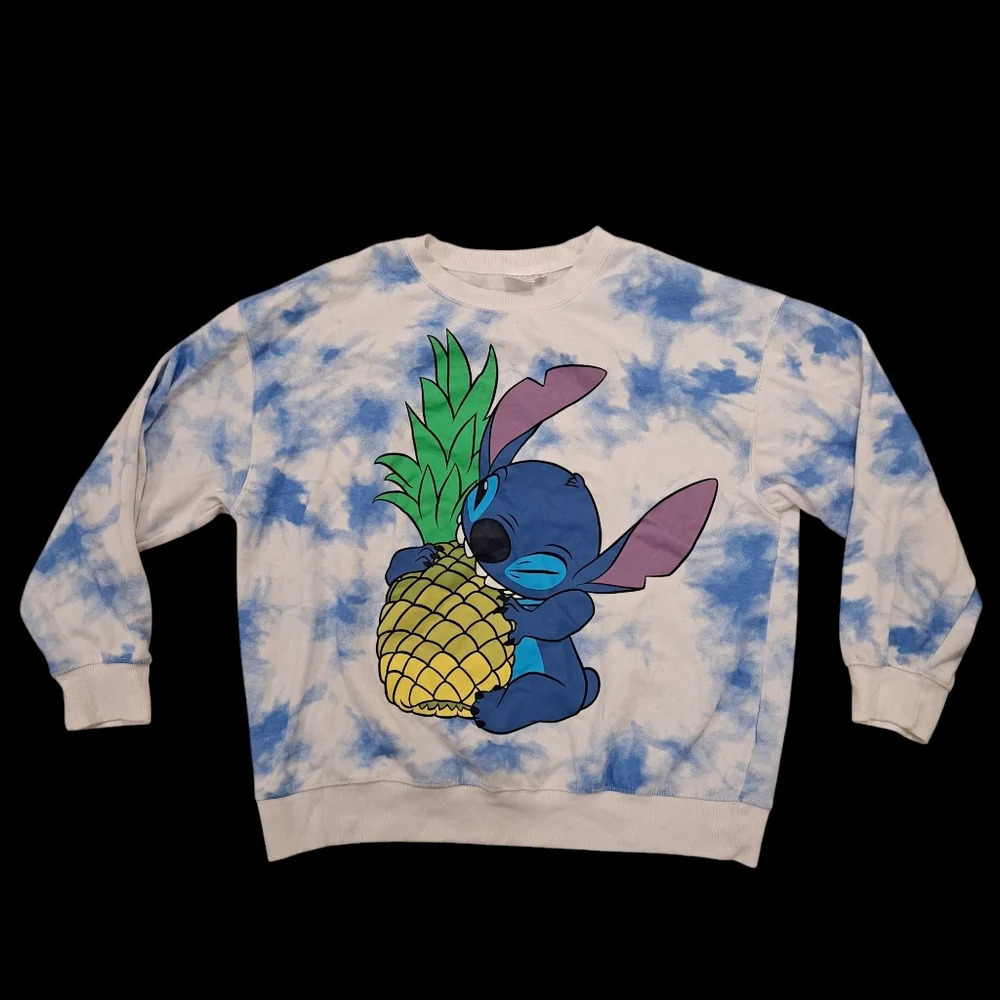 Disney White Blue Tie Dye Stitch Pineapple Comfy Sweatershirt Pullover Size 2X